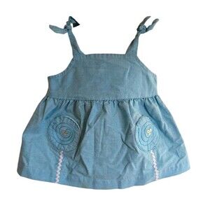 Land's End Dress Toddler Girls Size 2T Baby Blue Jumper Lollipop Pockets Cute!
